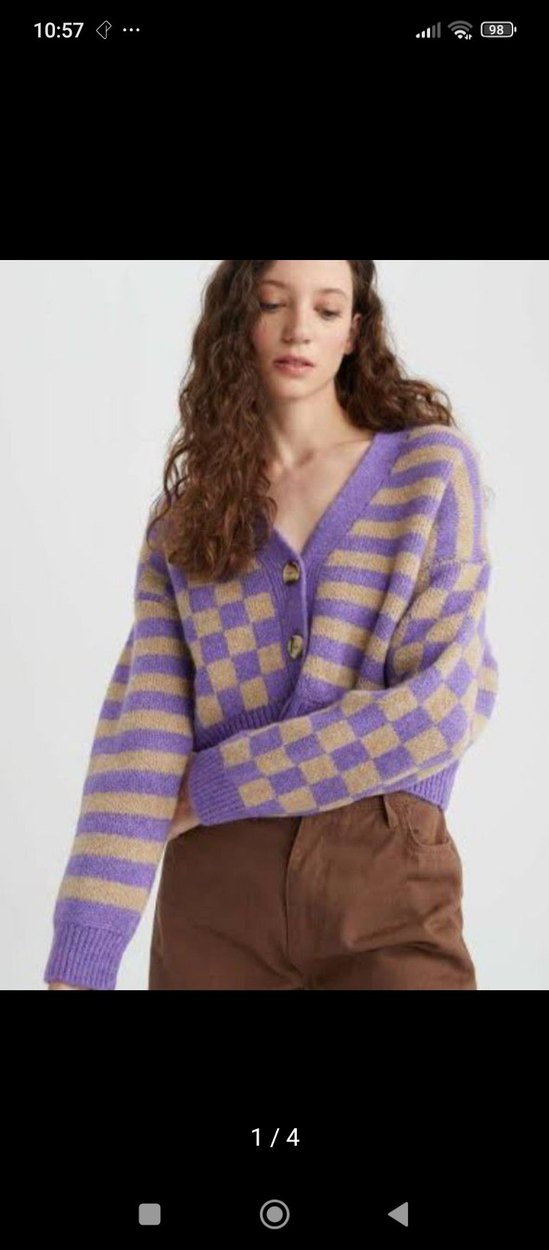 Defacto Oversize V-Yaka Kareli Hırka - Görsel 2