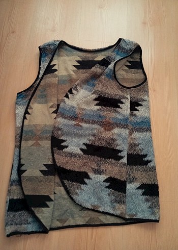 Bohem V Yaka tüylü Kolsuz retro vintage Yelek - Görsel 3