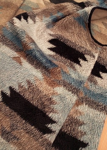 Bohem V Yaka tüylü Kolsuz retro vintage Yelek - Görsel 4