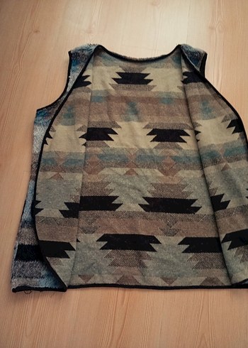 Bohem V Yaka tüylü Kolsuz retro vintage Yelek - Görsel 2