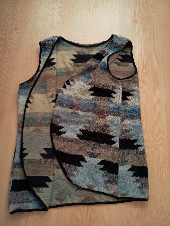 Bohem V Yaka tüylü Kolsuz retro vintage Yelek - Görsel 3