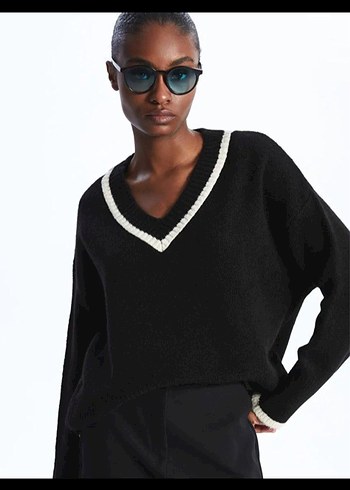 2026 sezon Siyah V Yaka Salaş Kadın Kazak - Görsel 2