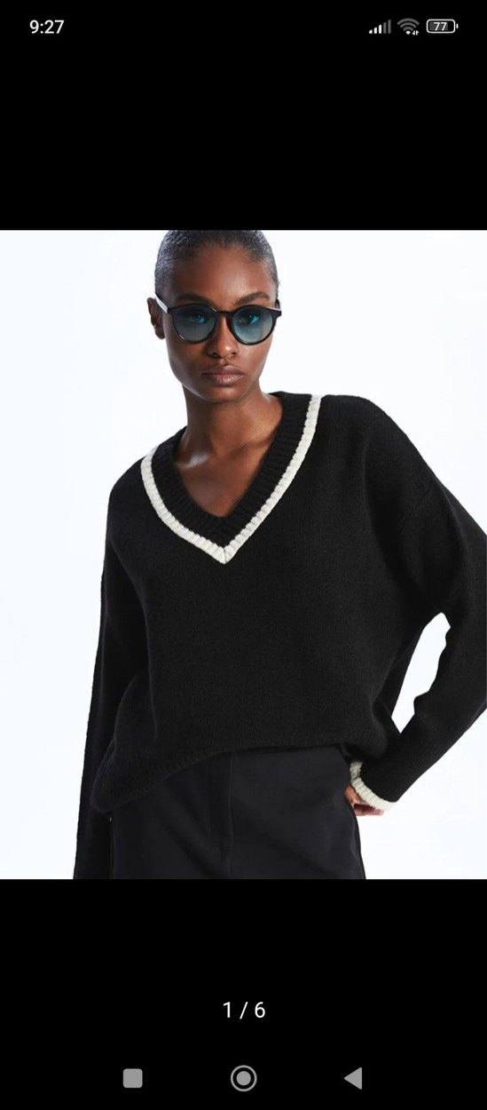 2026 sezon Siyah V Yaka Salaş Kadın Kazak - Görsel 2