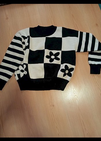 Bohem Kareli Çiçekli Örgü Kazak - Görsel 4