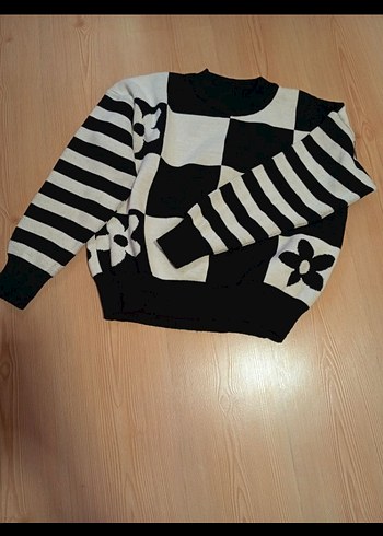 Bohem Kareli Çiçekli Örgü Kazak - Görsel 3