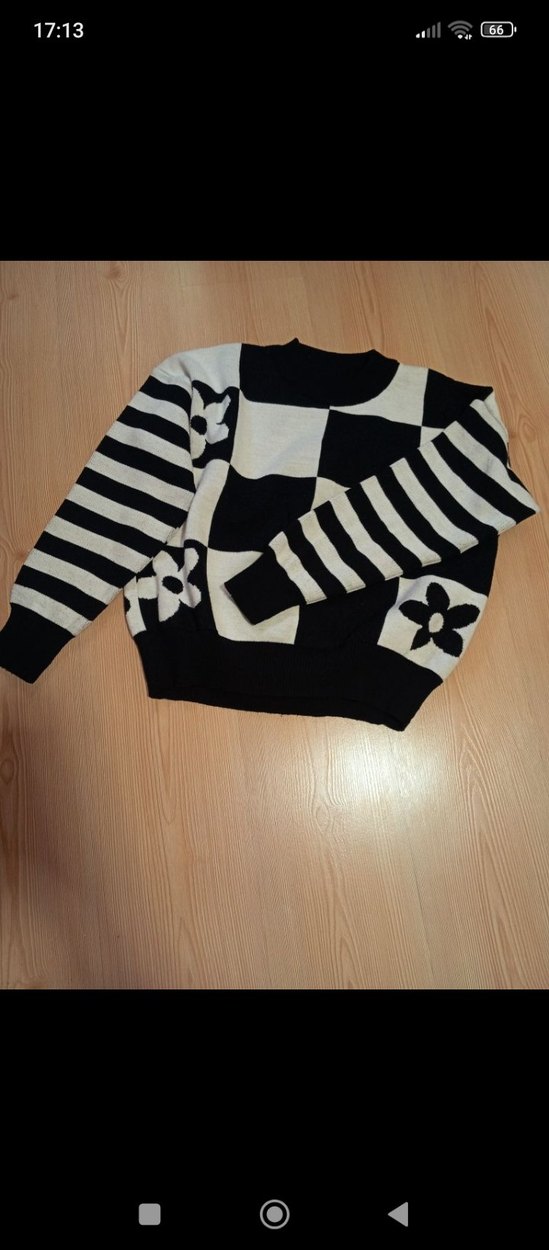 Bohem Kareli Çiçekli Örgü Kazak - Görsel 3