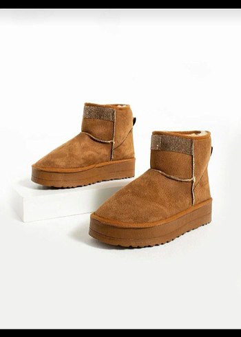 2025 Kahverengi Süet Dolgu Topuklu Kadın Boti ugg - Görsel 3