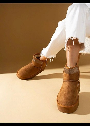 2025 Kahverengi Süet Dolgu Topuklu Kadın Boti ugg - Görsel 2