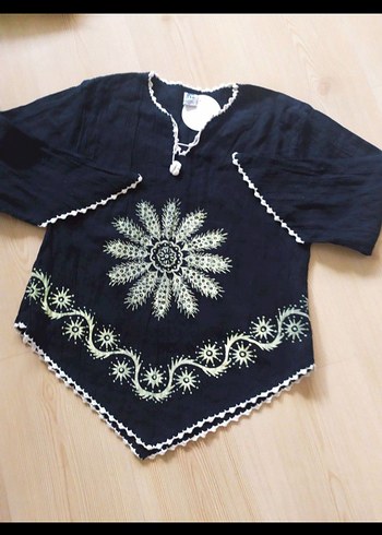 Bohem etnik Siyah Nakışlı Bluz şile bezi orijinal - Görsel 2