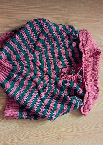 Pembe Çizgili Örgü Kadın Kazak - Görsel 3