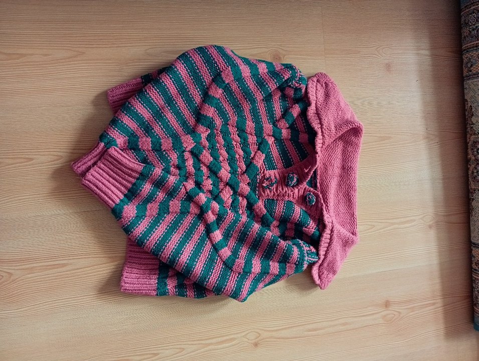 Pembe Çizgili Örgü Kadın Kazak - Görsel 3