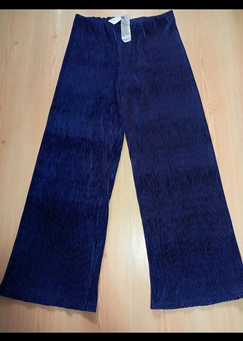 saks mavisi Piliseli Midi Kadın Pantolon curve rahat kalıp - Görsel 3