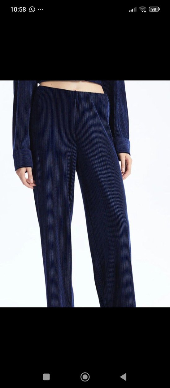 saks mavisi Piliseli Midi Kadın Pantolon curve rahat kalıp - Görsel 2