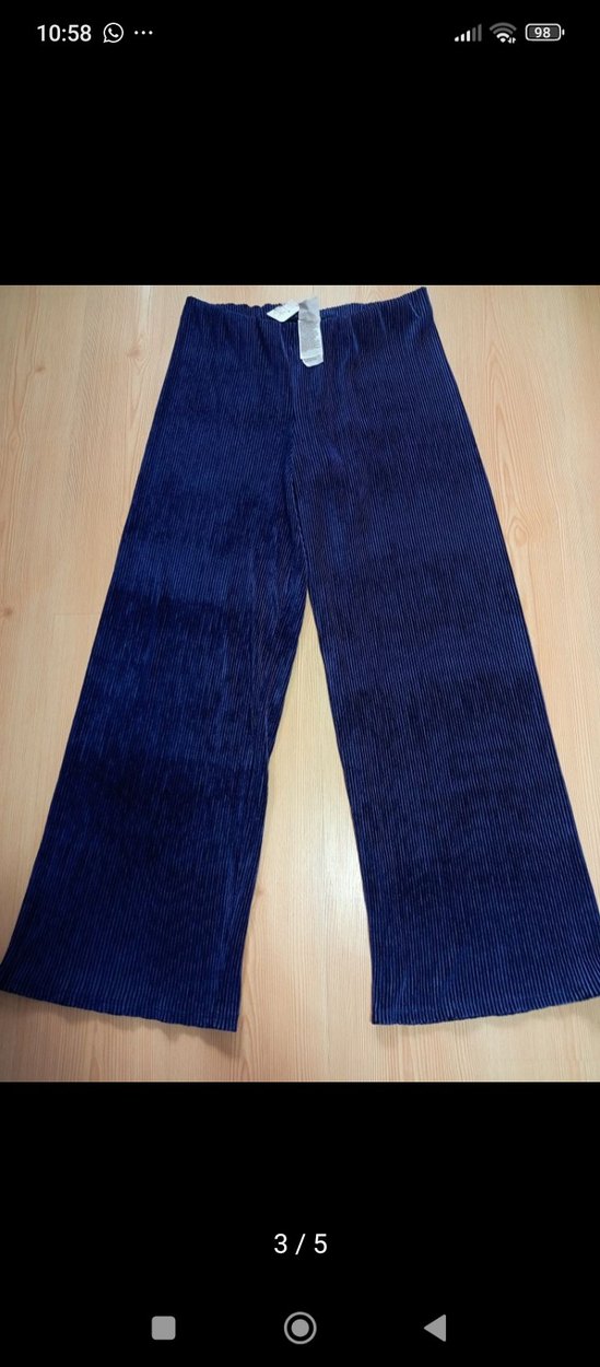 saks mavisi Piliseli Midi Kadın Pantolon curve rahat kalıp - Görsel 3