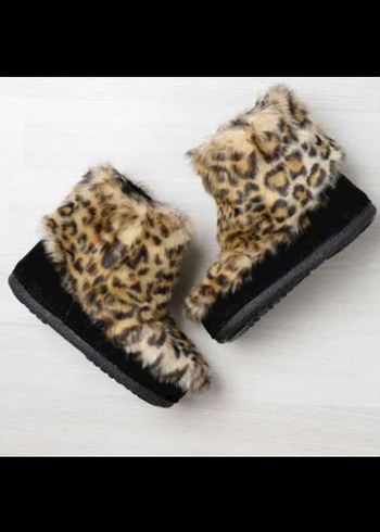 Leopar Desenli Kürklü Kadın Bot karbotu - Görsel 4