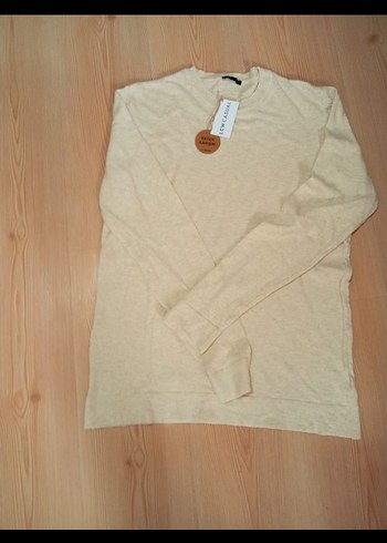 Linen Blend Krem ekru erkek Kadın Keten Uzun Kollu Basic Kazak - Görsel 2