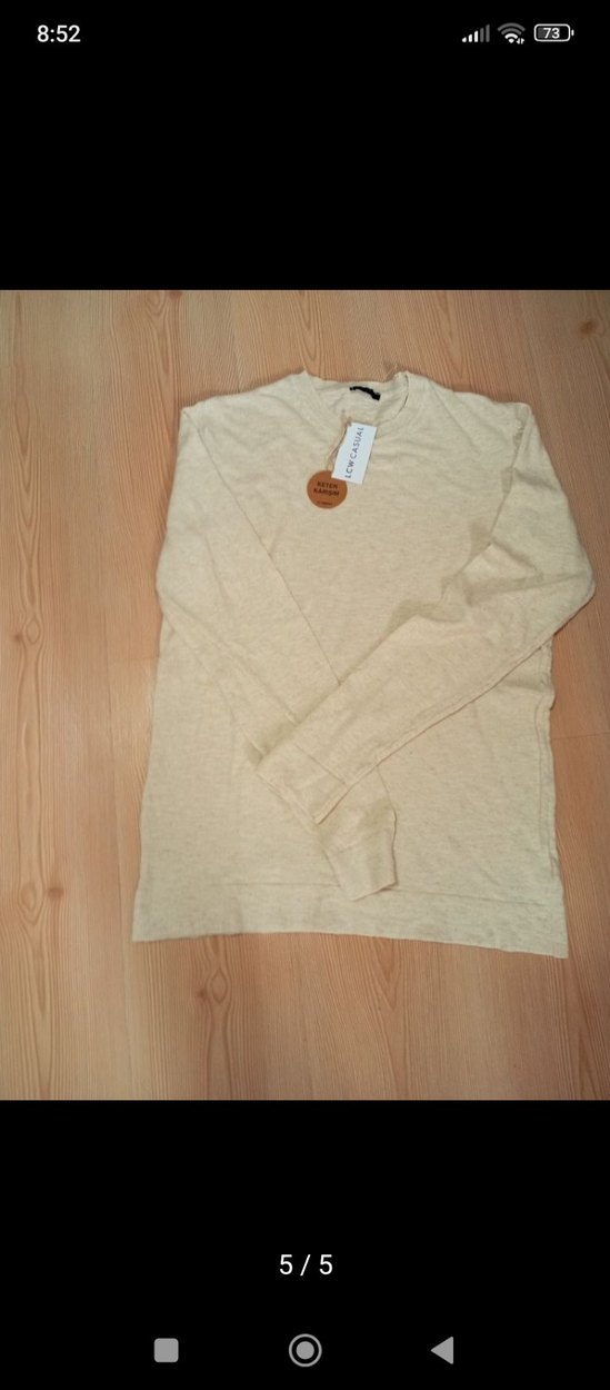 Linen Blend Krem ekru erkek Kadın Keten Uzun Kollu Basic Kazak - Görsel 2