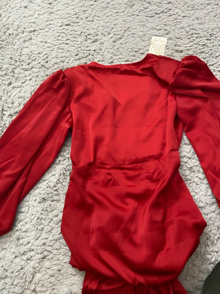 Kırmızı Uzun Saten Kadın Elbise - Görsel 3