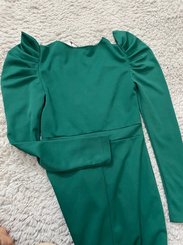 Yeşil Uzun Kollu Abiye Elbise - Görsel 3