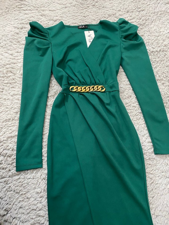 Yeşil Uzun Kollu Abiye Elbise - Görsel 2