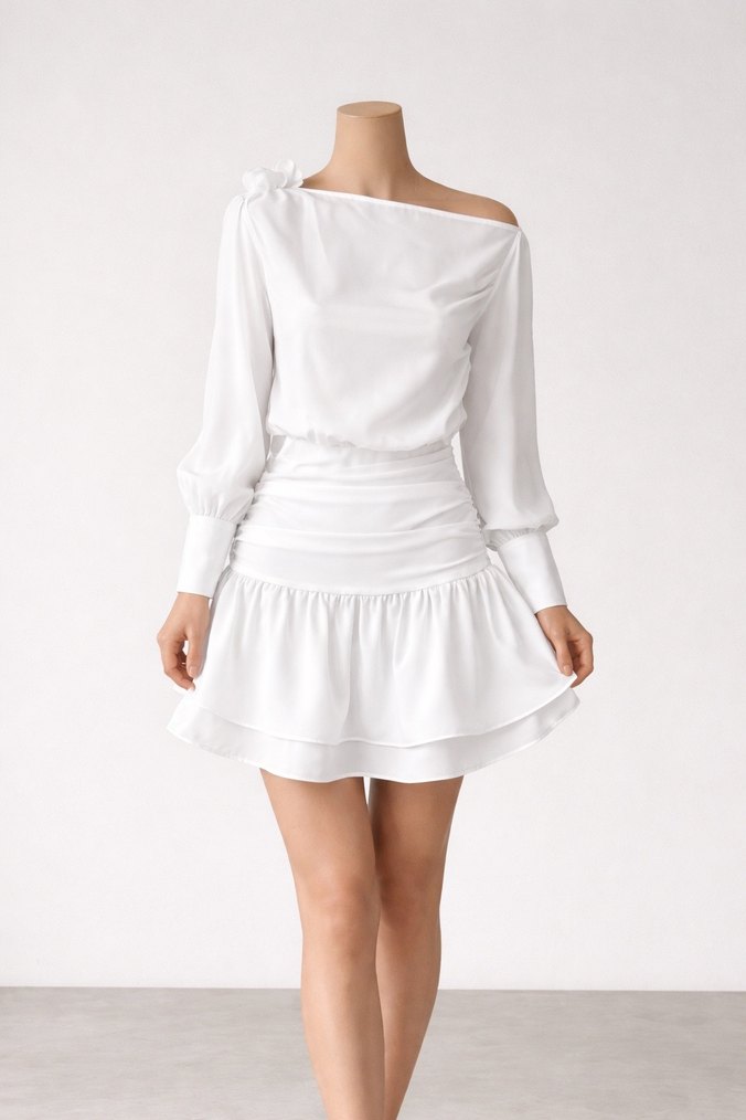 Beyaz Mini Elbise - Görsel 2