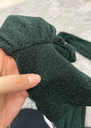 Koyu Yeşil Drapeli Uzun Kollu Uzun Elbise - Görsel 5