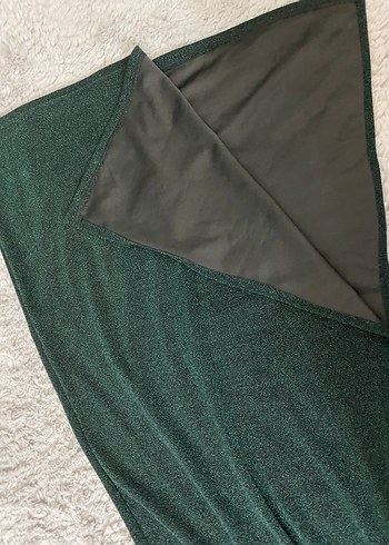 Koyu Yeşil Drapeli Uzun Kollu Uzun Elbise - Görsel 3