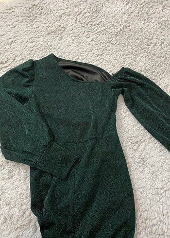 Koyu Yeşil Drapeli Uzun Kollu Uzun Elbise - Görsel 4