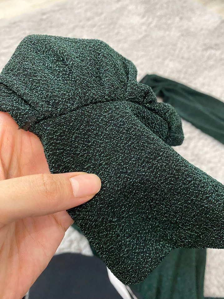 Koyu Yeşil Drapeli Uzun Kollu Uzun Elbise - Görsel 5