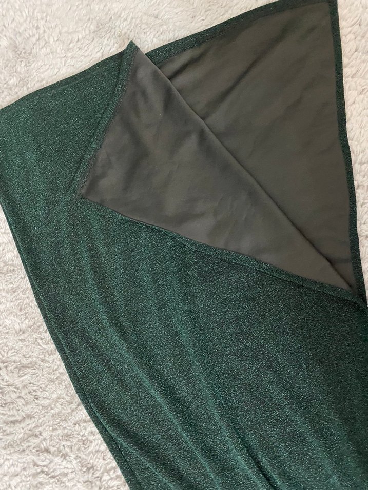 Koyu Yeşil Drapeli Uzun Kollu Uzun Elbise - Görsel 3