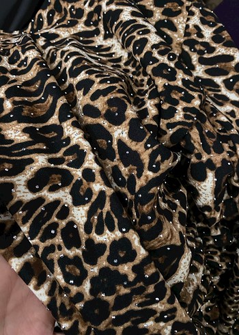 Yeni sezon Leopar Desenli Uzun Drapeli Elbise - Görsel 4
