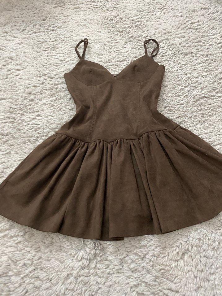 Kahverengi Süet Elbise - Görsel 2