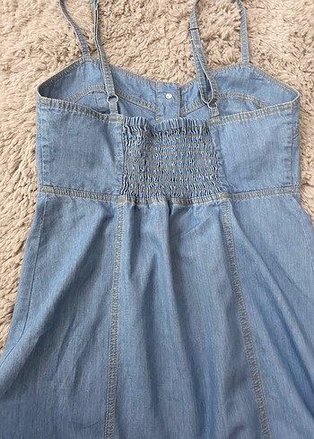 s Beden Düğmeli Denim midi boy Elbise