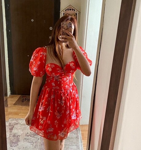 l Beden sarı Renk Balon kol elbise