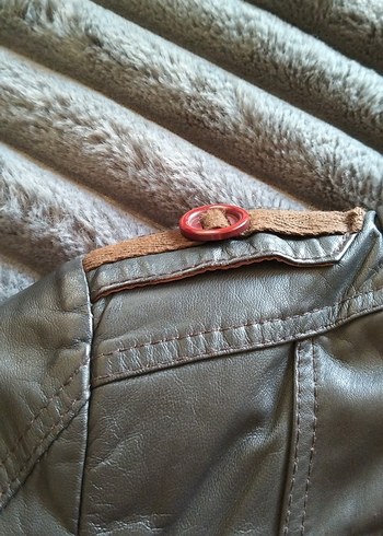 Düğmeli Kahverengi Deri Biker Ceket - Görsel 3