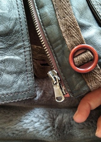 Düğmeli Kahverengi Deri Biker Ceket - Görsel 6