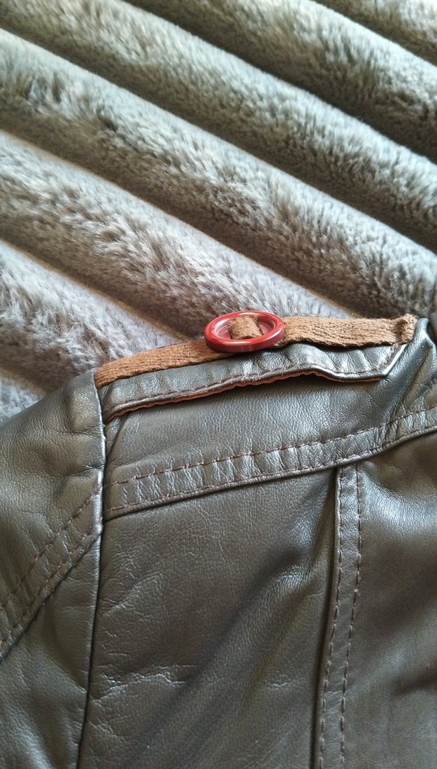 Düğmeli Kahverengi Deri Biker Ceket - Görsel 3