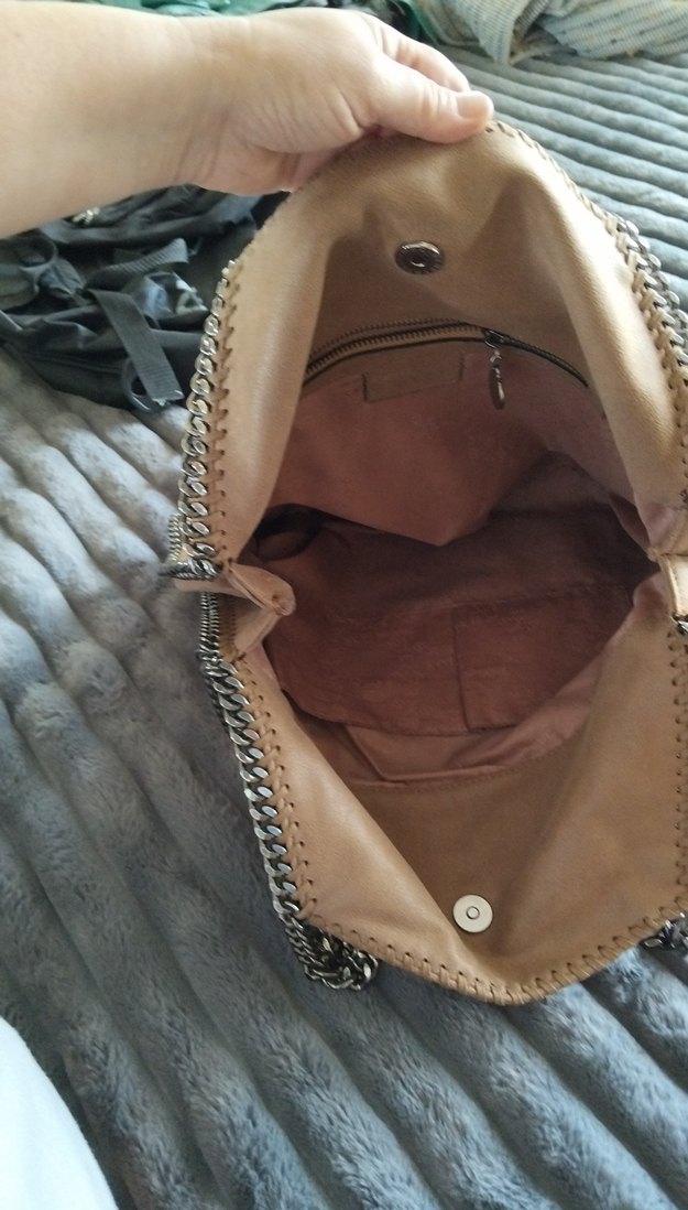 Bej Zincir Detaylı Deri Kadın Çanta - Görsel 5