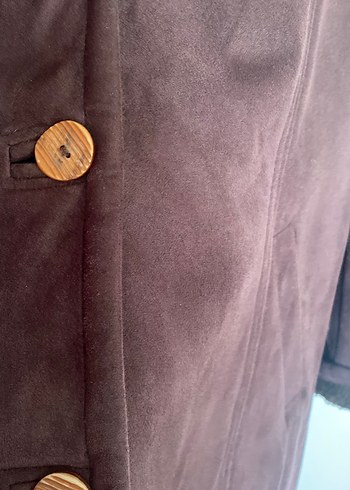 Vintage Love Koyu Kahve Süet Görünüm Kadın Kaban Kürklü Midi Boy