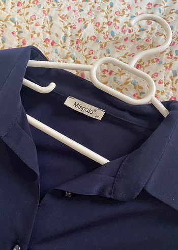 Düğmeli Lacivert Kadın Gömlek - Görsel 3