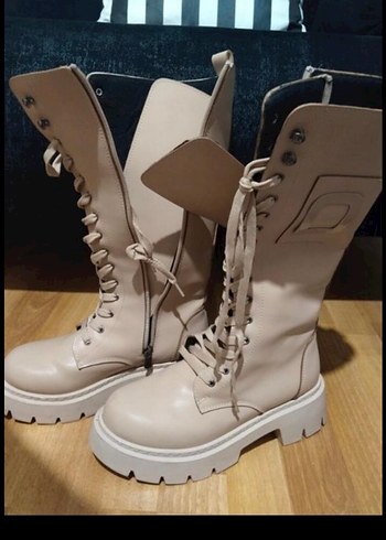 Bej Deri Platform Topuklu Kadın Bot - Görsel 2