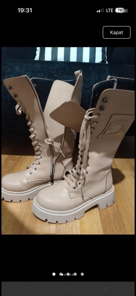 Bej Deri Platform Topuklu Kadın Bot - Görsel 2