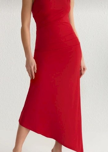 Kırmızı Drapeli Uzun Abiye Elbise - Görsel 3