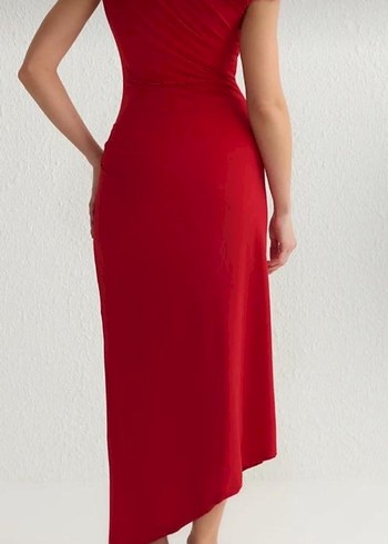 Kırmızı Drapeli Uzun Abiye Elbise - Görsel 5