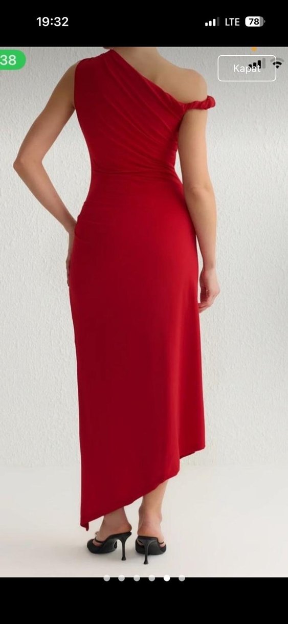 Kırmızı Drapeli Uzun Abiye Elbise - Görsel 5
