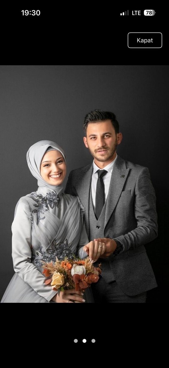 Gri Uzun Kollu Tesettür Nişan Elbisesi - Görsel 2