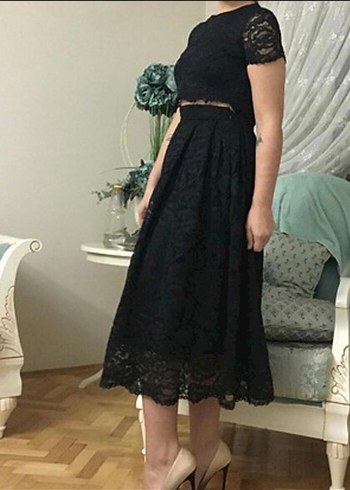 Siyah Dantelli Midi Gotik Elbise - Görsel 2