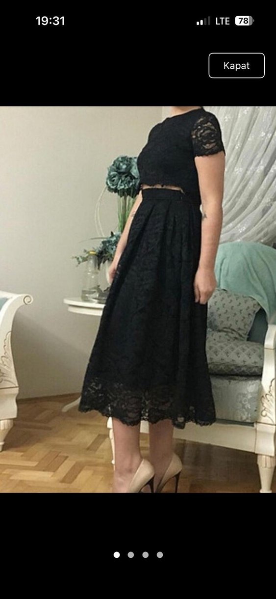 Siyah Dantelli Midi Gotik Elbise - Görsel 2