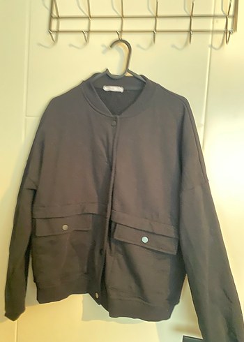 Düğmeli, Rahat Kesim siyah Kadın Ceket - Görsel 4