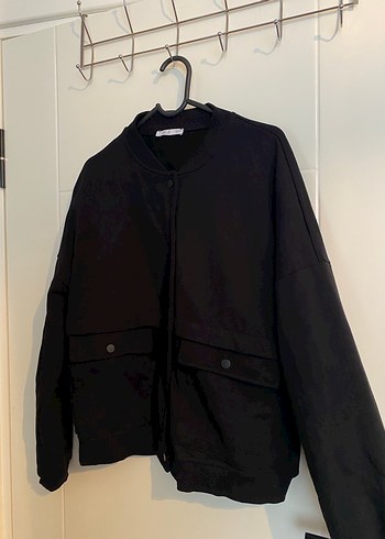 Düğmeli, Rahat Kesim siyah Kadın Ceket - Görsel 5